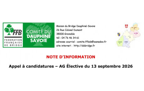 Appel à candidatures – AG Élective du 13 septembre 2026