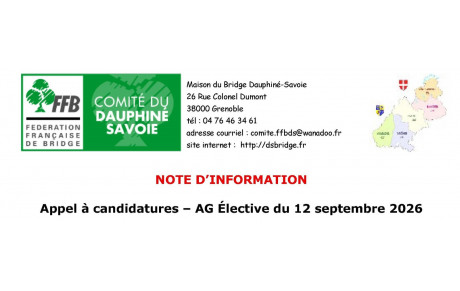 Appel à candidatures – AG Élective du 13 septembre 2026